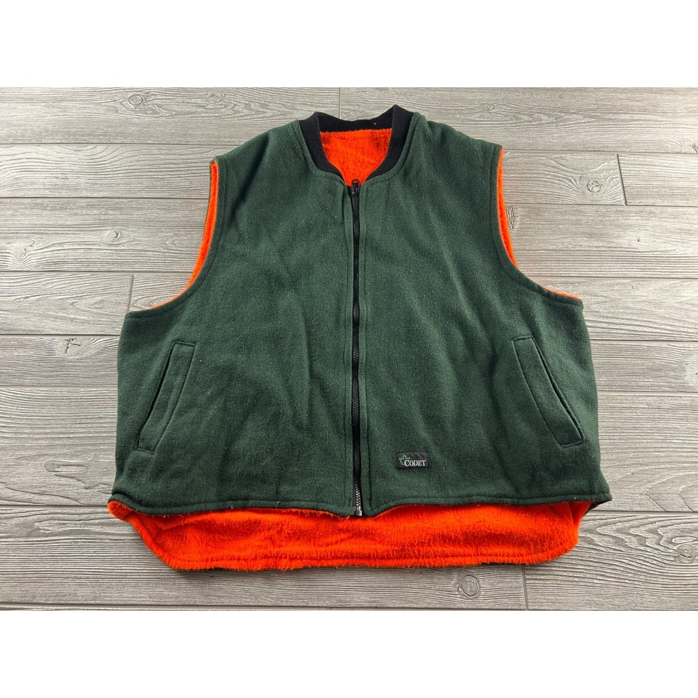 Vtg Codet Canada Reversible Wool Fleece Hunting Vest Orange Green Mens